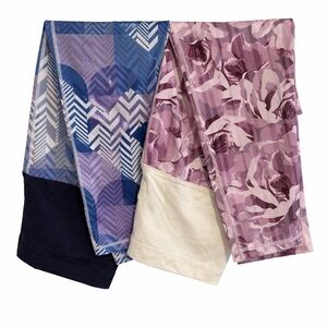 2 PinkBlush Maternity Capri Leggings Size Large Floral Geometric Stretch EUC